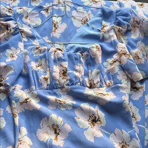 Astr Blue Floral Midi Dress with Pink and Cream Flowers